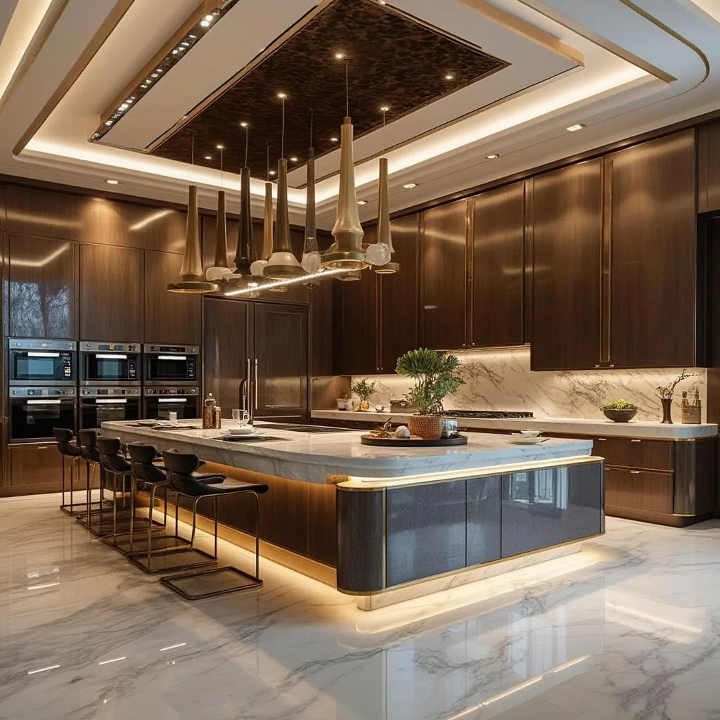 تصميم داخلي لمطبخ عصري في فيلا إماراتية