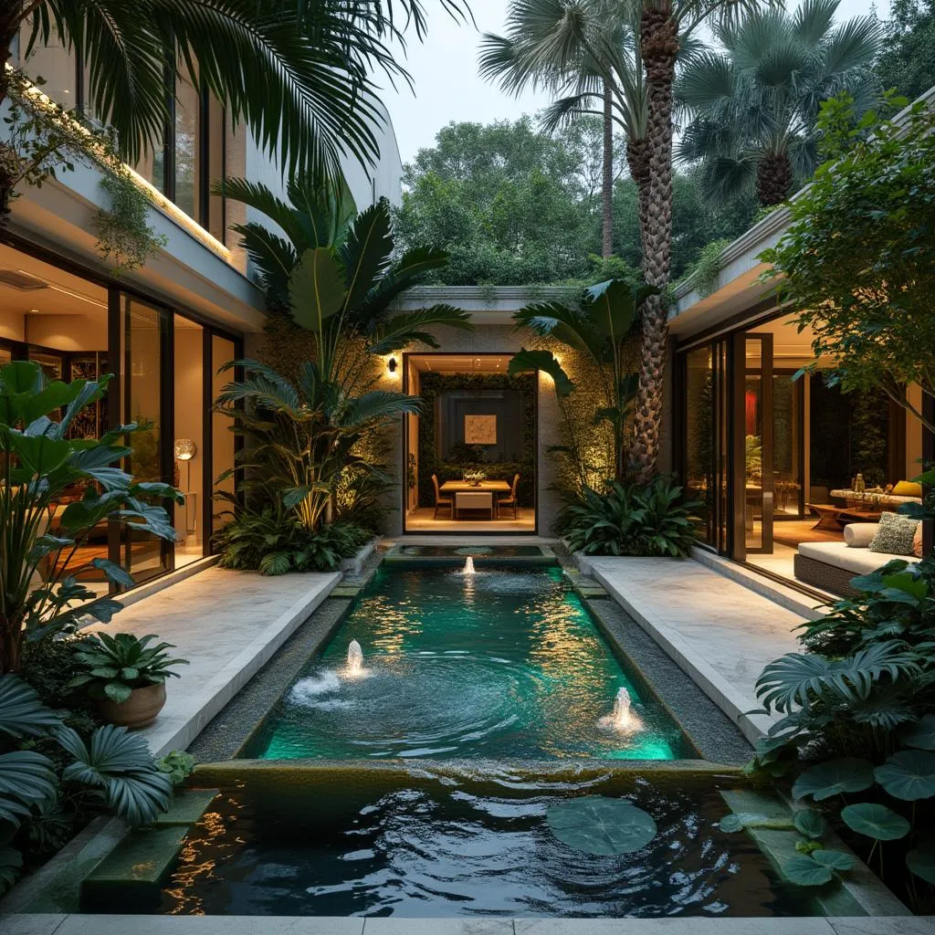 تصميم داخلي لحديقة داخلية في فيلا فاخرة